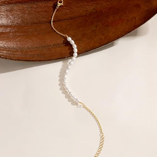 NECOCY 14K Gold Plated Pearl Bracelets for Women, Dainty Bracelets Stack Trendy Pearls Beaded Link Chain Charm Bracelets Set Layered Tiny Wedding Prom Jewelry Gift for Women Mother's Day Graduation - style: Style-15