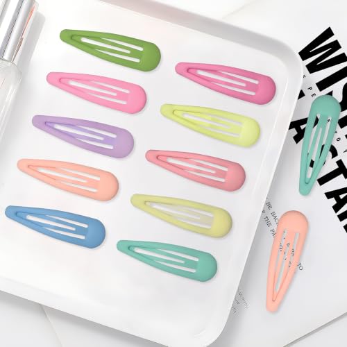 Small Hair Barrettes For Women No Slip Metal Snap Clips For Thin And Fine Hair,Matte Yellow Pink Blue Green Purple,20 PCS,1.97 x 0.5 Inch. - color: Matte Yellow Pink Blue Green Purple