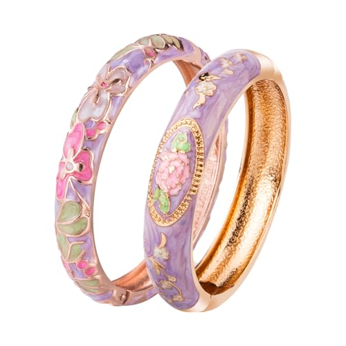UJOY Cloisonne Chinese Panda Bracelets-Plated Gorgeous Handcrafted Gifts Enamel Bangles Set for Women 55C43 - color: C58-Flower-Purple