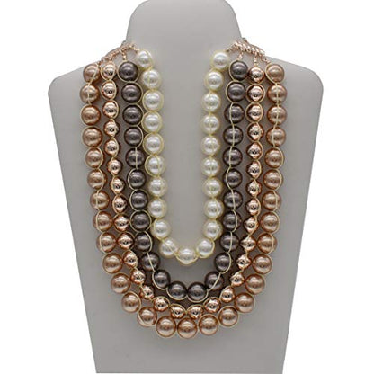utop JNF Hand made Pearl Statement Necklace for Women Rhinestone Multilayer Crystal Necklaces Chunky Pearl Necklace Large Pearl Necklace and Earrings Set for Mother Mom's gift - color: champagne pearl necklace chunky