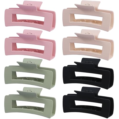 8 Pcs Large Hair Claw Clips 4.1 Inch Non-slip Big Square Matte Hair Claws for Women, Strong Hold Banana Clip for Thick Thin Hair(White/Green/Pink/Black) - color: White/Green/Pink/Black