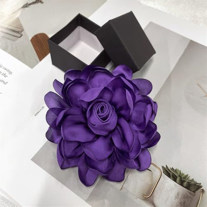 Dainty Fabric Rose Flower Large Brooch Lapel Pins Flower Brooches Pin Classic for Wedding Party Dance Banquet for Women Dress Suit Clothes Accessories Jewelry 100mm - color: Deep Purple