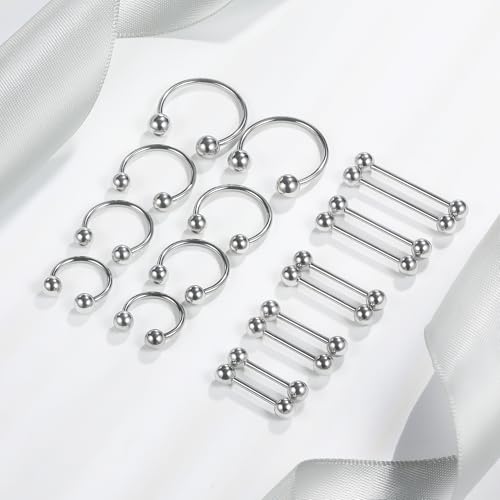14G 16G 12G Nipple Piercings Tongue Rings Externally Threaded Hypoallergenic 316L Surgical Steel Nipple Hoops Tongue Barbell Piercing Jewelry for Women Men 12mm 14mm 16mm 19mm 22mm - color: Silver-14G-12mm 14mm 16mm 19mm 22mm Bars/5mm Balls