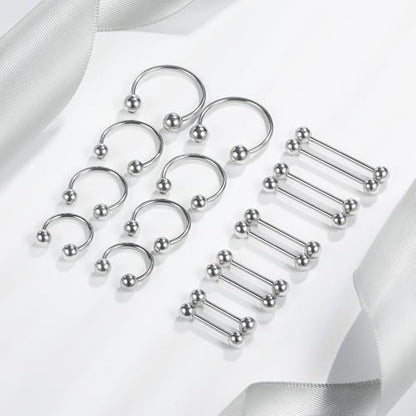 14G 16G 12G Nipple Piercings Tongue Rings Externally Threaded Hypoallergenic 316L Surgical Steel Nipple Hoops Tongue Barbell Piercing Jewelry for Women Men 12mm 14mm 16mm 19mm 22mm - color: Silver-14G-12mm 14mm 16mm 19mm 22mm Bars/5mm Balls