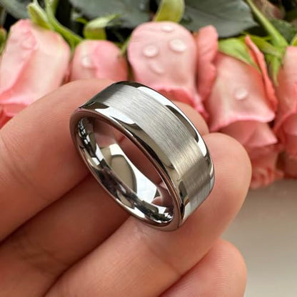 TUTISS 8mm Silver/Black/Gunmetal/Gold Tungsten Rings for Men Women Fashion Engagement Wedding Bands Matte Polished Pipe Cut Comfort Fit - color: 8mm Silver Tungsten