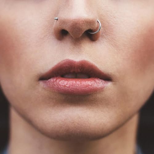 14K Gold Nose Ring Hoop for Women and Men, 6mm/7mm/8mm Tiny Gold Nose Ring Stud Piercing Jewelry, 20G 22G - color: 14k White Gold, size: 20 gauge(0.8mm)-8mm