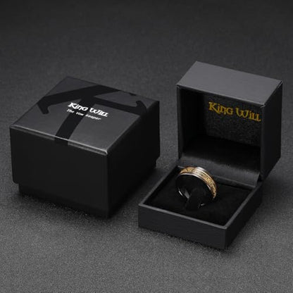 King Will Wood Wedding Band Wood Inlay for Men - color: Black & Gold-8mm