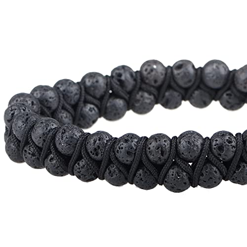 MASSIVE BEADS Double Layer Natural Chakra Healing Power Crystals Macrame Bracelet Yoga Stone Beads Gemstone Meditation Relax Anxiety Bangle for Unisex Women Men - color: Black Lava, size: 4mm