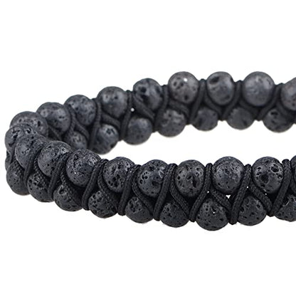 MASSIVE BEADS Double Layer Natural Chakra Healing Power Crystals Macrame Bracelet Yoga Stone Beads Gemstone Meditation Relax Anxiety Bangle for Unisex Women Men - color: Black Lava, size: 4mm