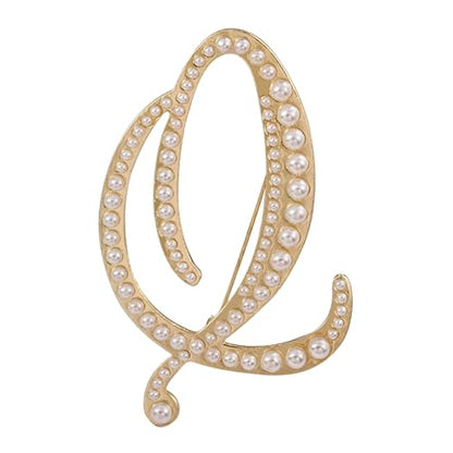 A-Z Initial 26 Letter Brooch Pins, Gold Faux Pearl Alphabet Badges Breastpin for Hat Bag Dress Coat Suit Accessory, Elegant Name Personalized Gifts for Women Men - color: Q