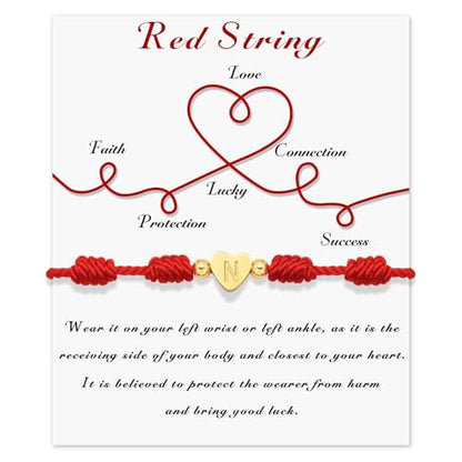 Red String Bracelet for Women Adjustable Gold Heart Initial Bracelets Red Cord Bracelet for Protection and Good Luck, Birthday Christmas Gift - style: Style N