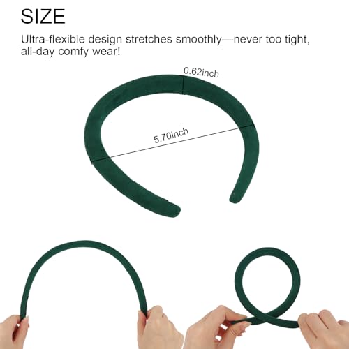 Wecoe Padded Headbands for Women - Fall & Winter Plain Sueded-Like Headbands Fashion Non slip Soft Comfortable Head Bands Hair Accessories for Women(Green)