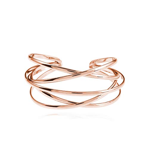 Boho Chunky Cuff Bracelet for Women,Gold/Silver/Rose gold Multi-layer Cross Wire Bangle Bracelets Open Adjustable Wide Cuff Bracelet Fashion Statement Jewelry - color: Rose gold