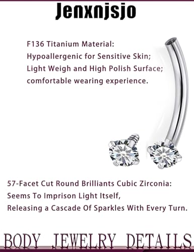 Jenxnjsjo F136 Titanium 16g 6/8/10mm Eyebrow/Rook/Snug/Vertical-Labret/VCH/Snake-Eyes/Anti-Tragus/Christina/Daith/Belly-Button/Bridge/Hood/Surface Curved Barbell Piercing Jewelry for Women Men - size: ['6mm']