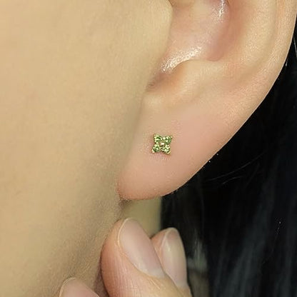 QueenBee 14K Gold Plated Ivy Flower Birthstone Stud Earrings for Women Dainty Floral Gemstone Studs Unique Jewelry Gift for Her - color: Aug-Peridot