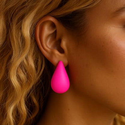 14K Gold Clip On Earrings Women,Teardrop Chunky Detachable Hoop Clip-On Earrings for Non Pierced Ears Hypoallergenic Lightweight Earring Clips - color: Hot Pink