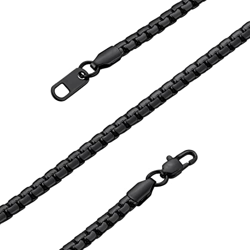 GoldChic JEWELRY Chunky Cuban Chains for Men,Stainless Steel Cuban Chain Necklace, Venetian Chain Curb Chain Hip Hop Jewelry,4/6/9/12/14mm Width,14-30 inch Length, Black/Gold Plated/Silver - color: Black, size: 24"(61cm), style: Venetian Chain-4MM width