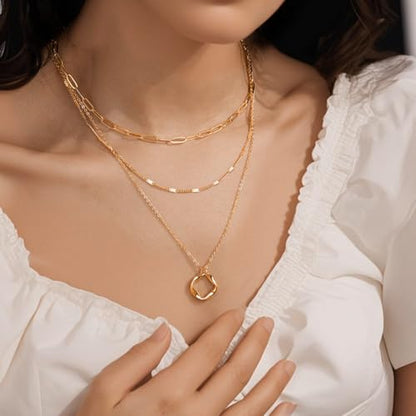 Artmiss Boho Layered Necklace Women Multilayer Long Chain Fashion Bar Pendant Necklace