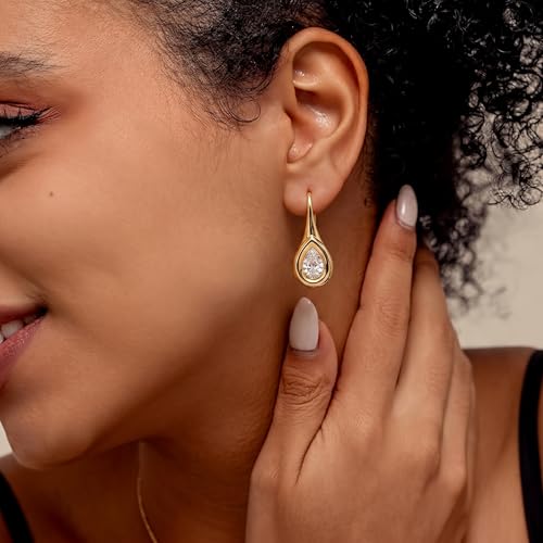 14K Gold & Silver Plated Trendy Bezel Set Cubic Zirconia Drop Earrings Minimalist Teardrop Hook Earrings for Women Diamond Crystal Charm Statement Teardrop Earrings Jewelry Gifts - color: Gold-Waterdrop zircon
