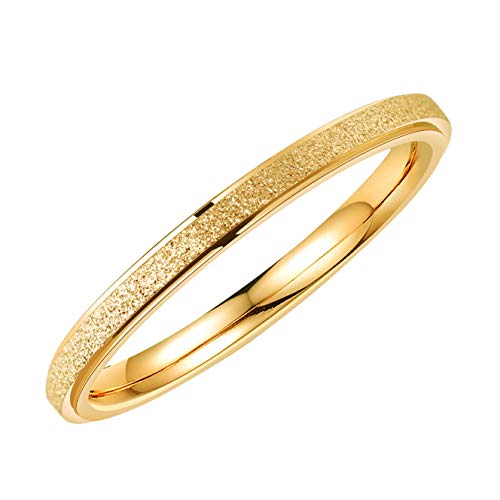 Women's Stainless Steel 2mm Thin Stacking Midi Rings Silver Rose Gold Sand Blast Finish Engagement Wedding Bands Size 3 to 10 - color: Gold