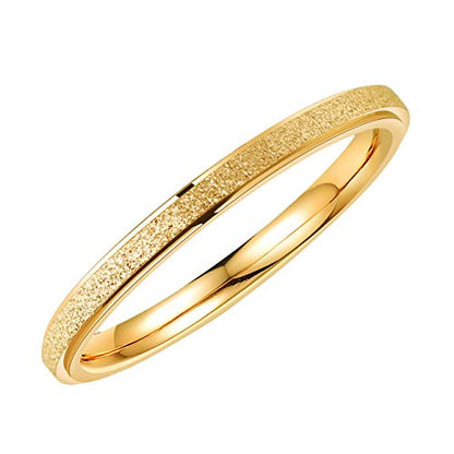 Women's Stainless Steel 2mm Thin Stacking Midi Rings Silver Rose Gold Sand Blast Finish Engagement Wedding Bands Size 3 to 10 - color: Gold
