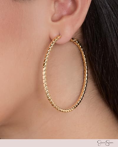 Jessica Simpson Womens Hoop Earrings - Silver-Tone or Gold-Tone Hoop | Earrings for Women - color: Gold Omega
