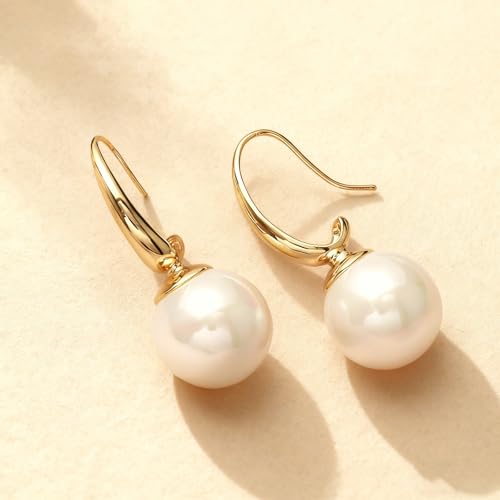 Unique Cream White Pearl Teardrop Drop Dangle Earrings for Women,Trendy Geometric Dangle Formal Hook Earrings for Wedding Prom - color: Gold