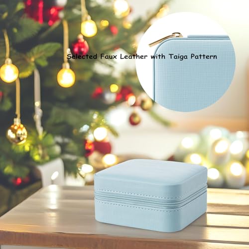 Vlando Small Travel Jewelry Box Organizer Display Case for Girls Women Gift Rings Earrings Necklaces Storage, Blue - color: Blue