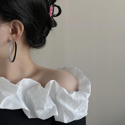 Hoop Earrings for Women Leather Hoop Earrings-Medium/Large Hoops-Lightweight hoop - color: Silver