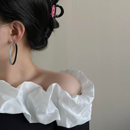 Hoop Earrings for Women Leather Hoop Earrings-Medium/Large Hoops-Lightweight hoop - color: Silver