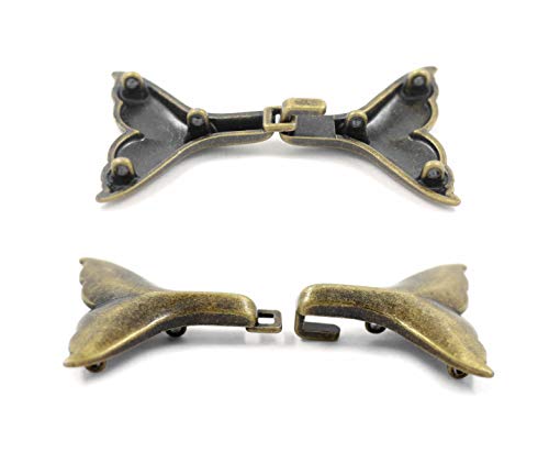 bezelry 3 Pairs Whale Tail Cape or Cloak Clasp Fasteners. 62mm x 35mm Fastened. Sew On Hooks and Eyes Cardigan Clip (Antique Brass) - color: Antique Brass