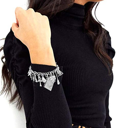 RechicGu Mythology Fairytale Lucky Charms Cuff Bangle Bracelet Cross Leaf Moon Face Celtic Cat - color: Polish Silvery