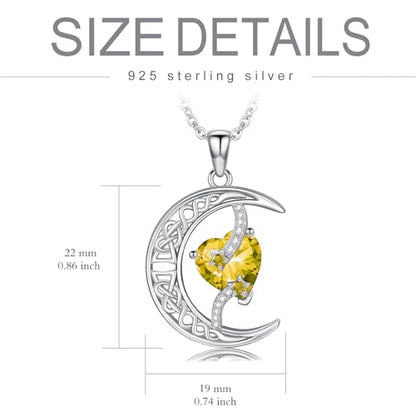 TOUPOP Moon and Star Birthstone Necklace for Women 925 Sterling Silver Celtic Moon Jewelry Birthday Mothers Day Gifts for Mom Wife Her - color: 11-November-Citrine
