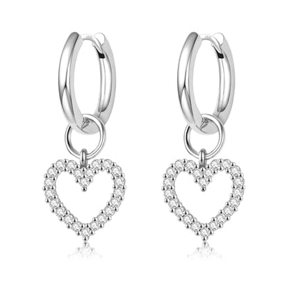 DAILY VIBES Cute Butterfly Star Cross Heart CZ Dangle Earrings for Women | 925 Sterling Silver Post, 14K Gold or Silver Plated, Mini Cubic Zirconia Dainty Drop, Cartilage Small Huggie Hoop Earrings - color: Silver Heart CZ