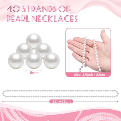 WEOXPR White Faux Pearl Bead Necklaces Bulk,Mardi Gras Beads Necklace,32 Inch Faux Pearl Necklaces for Women ，Party Decorations Necklace
