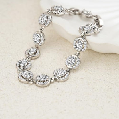 Tennis Bracelet for Women 14K Gold Plated Cubic Zirconia Bracelet,Classic Crystal Tennis Bracelet, Rhinestone Delicate Bracelet Gift for Her - style: Oval Cut-White