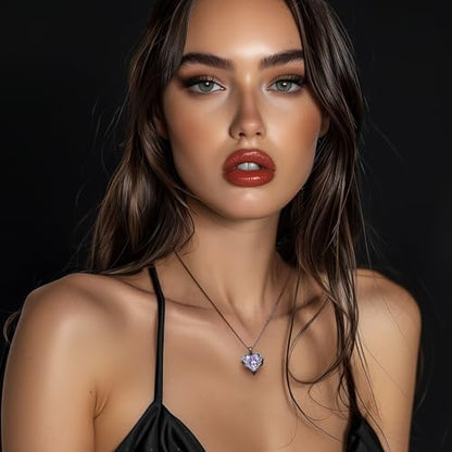 CDE Angel Wings Heart Birthstone Pendant Necklace Gift for Women | Silver/Gold Tone,Ideal Birthday & Anniversary Jewelry Gift for Wife,Girlfriend,Her - color: Black-06-Alexandrite Light Purple Birthstone