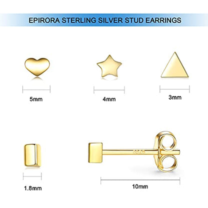 EPIRORA Sterling Silver Stud Earrings for Women Men- 4 Pairs of Hypoallergenic Simple Geometric Small Stud Earring Set Tiny Circle Triangle Square Bar Stud Earrings Mini Cartilage Tragus Earrings - style: Style 3- Gold
