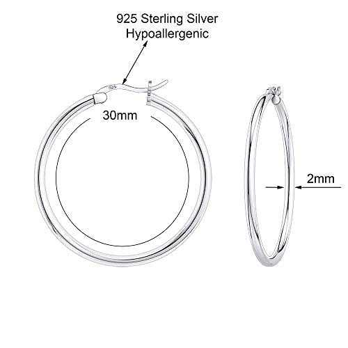 Savlano 925 Sterling silver Round Hoop Earrings for Women Comes in 30MM-65MM - size: 30 Millimeters