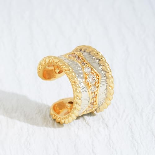 Chunky Ear Cuff Earrings for Women Single | Non Piercing, Clip On, 14K Gold Plated, Cubic Zirconia, Hypoallergenic, Jewelry Gifts - style: Waves
