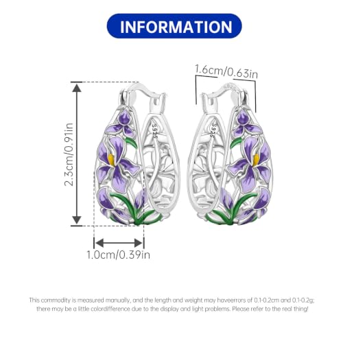 Floral Hoop Earrings 925 Sterling Silver with 14K Gold Plating – Lightweight CZ Flower Hoops | Hypoallergenic Jewelry for Women | Gift Box + Polishing Cloth - color: 22mm Iris earrings purple