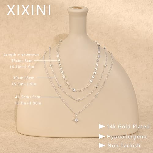 XIXINI Layered Necklaces for Women, Dainty Gold Necklace Stack 14k Gold Plated Layering Pendant Necklace Set Simple Statement Gold Necklaces for Women Trendy Fashion Waterproof Gold Jewelry - color: Silver-Set 5