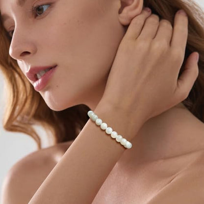 Crystal Beaded Bracelets for Women 4mm Clear Quartz Bead Handmade Gemstone Stretch Elastic Bracelet Natural Stone Crystal Healing Reiki Spiritual Jewelry Gifts - color: Moonstone, size: 8mm