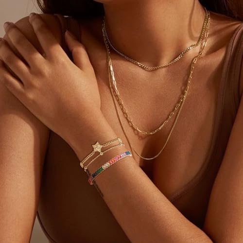 FANZE Gold Plated Cubic Zirconia Tennis Bracelets for Women Dainty Trendy Adjustable Bracelet Jewelry Gift for Ladies Wedding Mother Birthday Anniversary - style: Style 3-gold