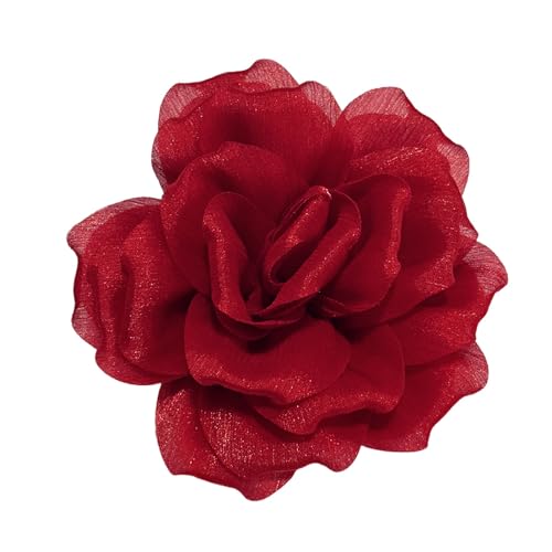 Flash Camellia Flower Brooch Pin for Women Men Elegant Texture Fabric Dahlia Rose Floral Brooches Lapel Pins Dainty Wedding Holiday Party Costume Dress Accessories Jewelry - color: Red