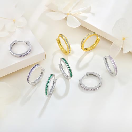 Starchenie Huggie Hoop Earrings for Women 925 Sterling Silver Princess Cut Birthstones Jewelry Gift - color: 05-Emerald-May