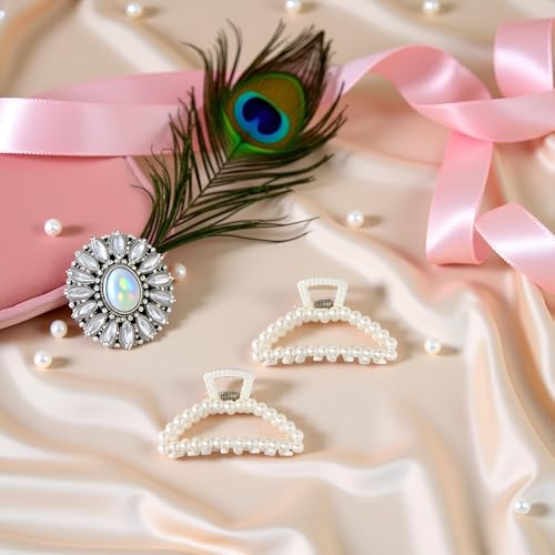 2Pcs White Pearl Large Hair Clip for Thick Hair, Girls Hair Clips Claw, Big Hair Clips Hair Claws Hair Claws for Thin Hair, Faux Pearl, Clips and Barrettes