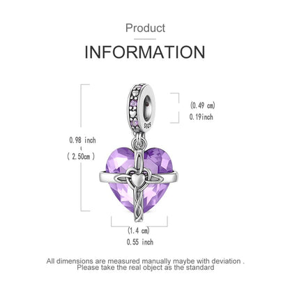 LNQOBU Birthstone Charm for Bracelets,925 Sterling Silve Heart Dangle Charms for Pandora Bracelets - color: F-June