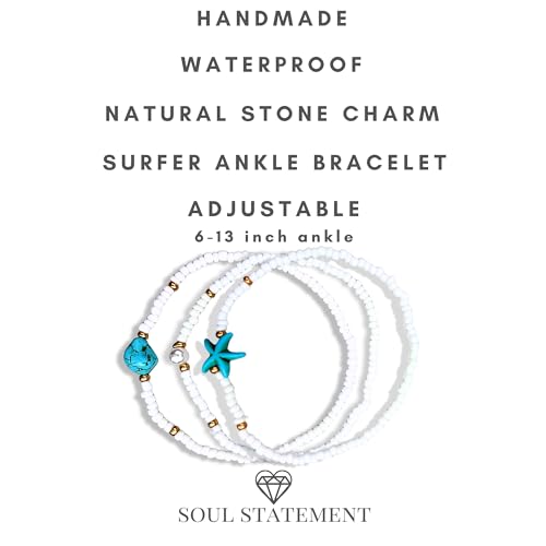 Boho Shell Anklets for Women, 3-Pack Layered Waterproof Ankle Bracelet, Seashell & Starfish Bead Foot Jewelry for Summer Beach Outfits - color: Starfish White
