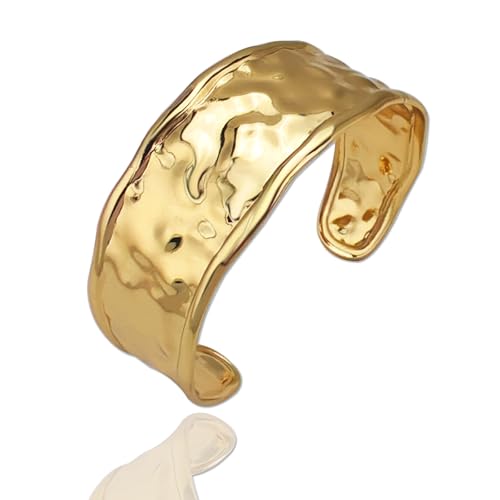 YBMYCM Chunky Shell Cuff Bracelet for Women, Hammered Boho Open Bangle | Adjustable Irregular Wide Bracelets Jewelry Gifts for Women, Perfect for Daily Wear - color: C-Gold
